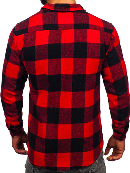 Camisa franela de manga larga para hombre negro y rojo Bolf 20723