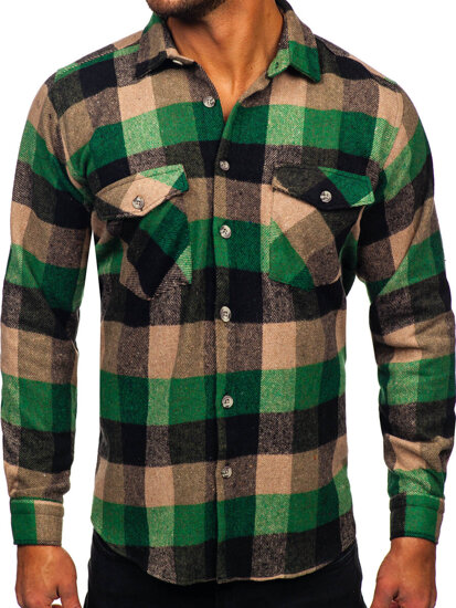 Camisa franela de manga larga para hombre verde Bolf 20723