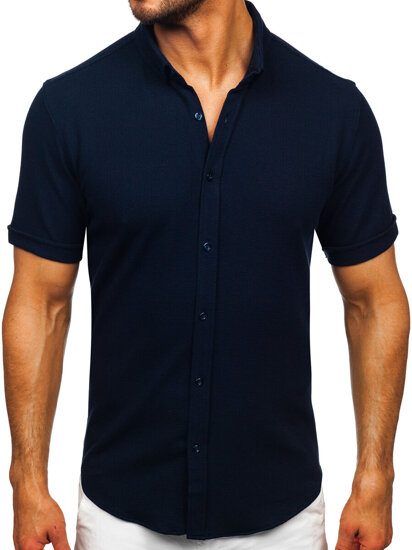 Camisa muselina de manga corta para hombre azul oscuro Bolf 2013