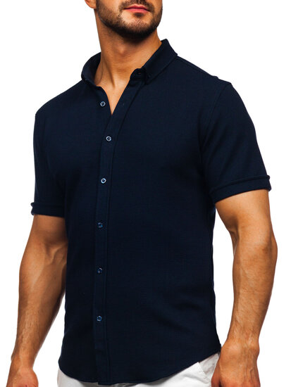 Camisa muselina de manga corta para hombre azul oscuro Bolf 2013