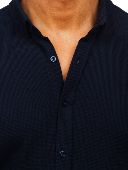 Camisa muselina de manga corta para hombre azul oscuro Bolf 2013