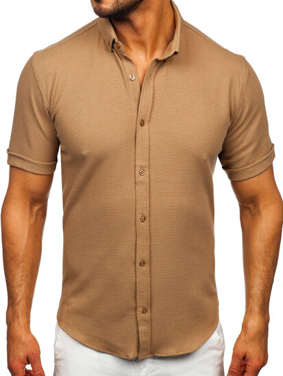 Camisa muselina de manga corta para hombre marrón Bolf 2013