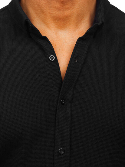 Camisa muselina de manga corta para hombre negro Bolf 2013