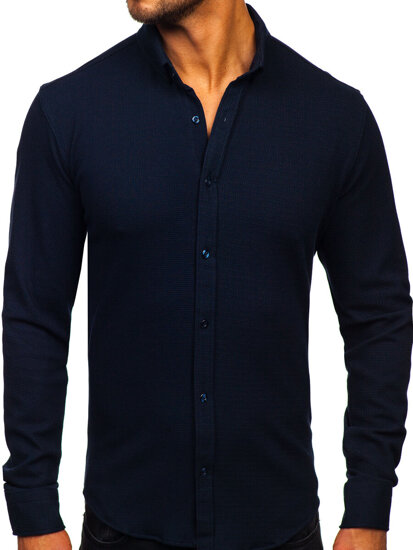 Camisa muselina de manga larga para hombre azul oscuro Bolf 506