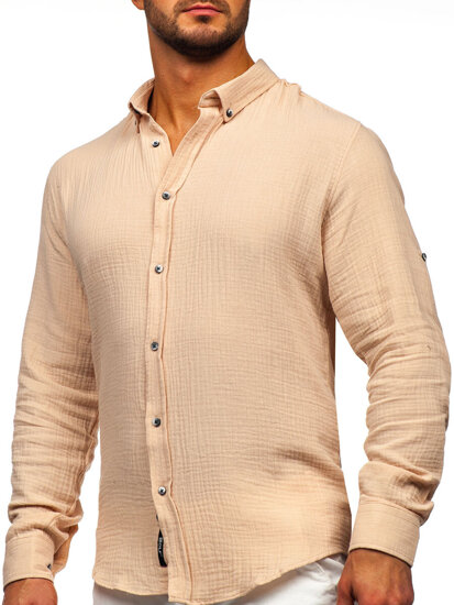 Camisa muselina de manga larga para hombre beige Bolf 22746