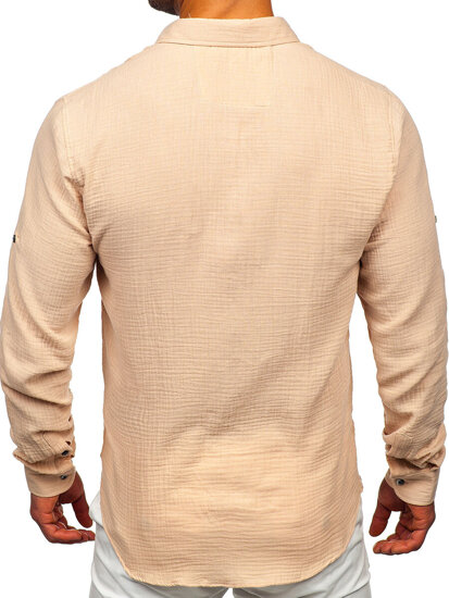 Camisa muselina de manga larga para hombre beige Bolf 22746