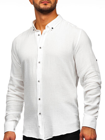 Camisa muselina de manga larga para hombre blanco Bolf 22746