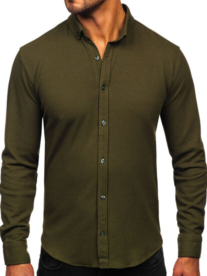 Camisa muselina de manga larga para hombre caqui Bolf 506