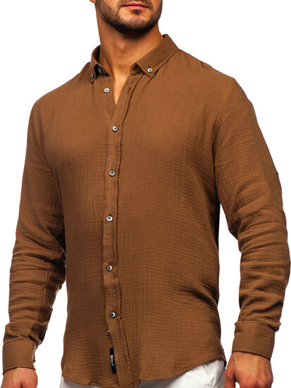 Camisa muselina de manga larga para hombre marrón Bolf 22746