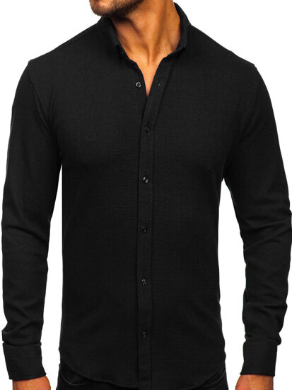 Camisa muselina de manga larga para hombre negro Bolf 506