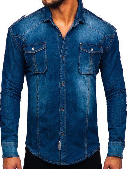 Camisa vaquera de manga larga para hombre azul Bolf MC701B