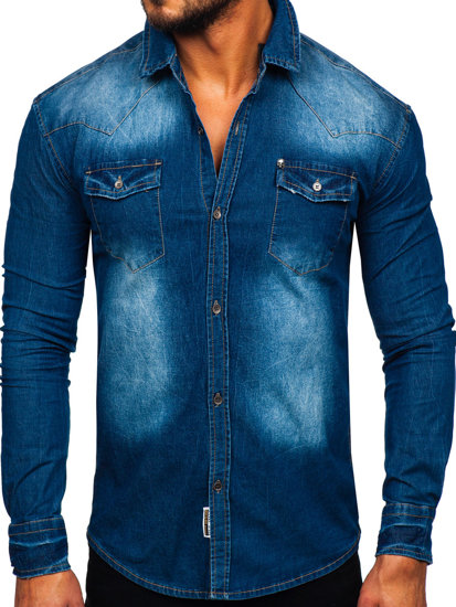 Camisa vaquera de manga larga para hombre azul Bolf MC704B