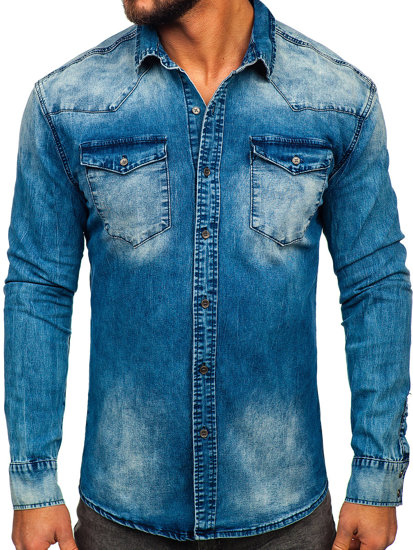 Camisa vaquera de manga larga para hombre azul oscuro Bolf MC710BS