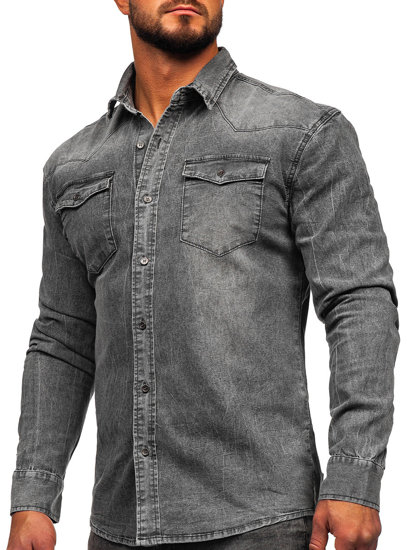 Camisa vaquera de manga larga para hombre grafito Bolf MC710G