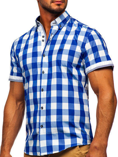 Camiseta a manga corta a cuadros para hombre color azul real Bolf 4508