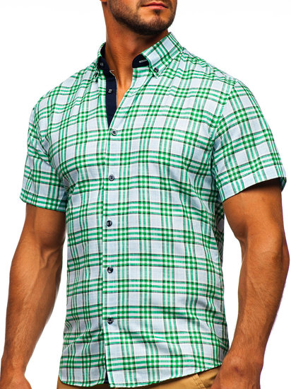 Camiseta a manga corta a cuadros para hombre color verde Bolf 201501