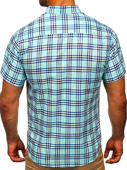 Camiseta a manga corta a cuadros para hombre color verde menta Bolf 201501