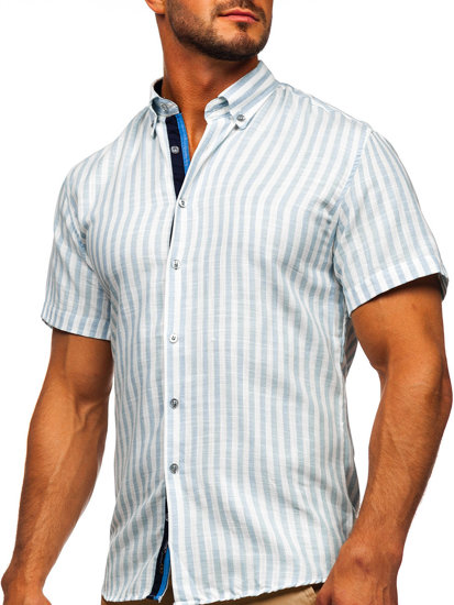 Camiseta a manga corta a rayas para hombre color azul celeste  Bolf 21500