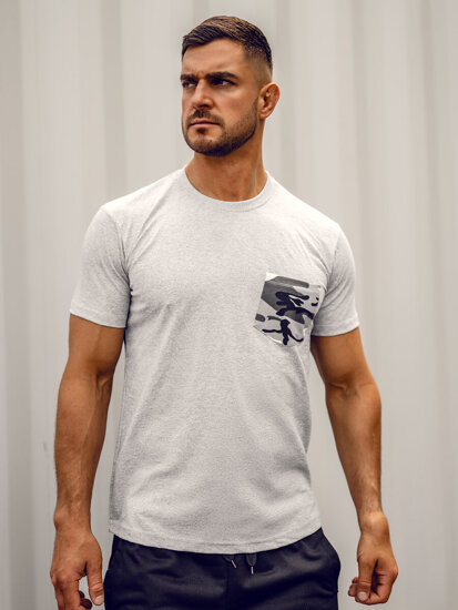 Camiseta algodón con bolsillo e impresión camuflaje para hombre gris Bolf 14507A