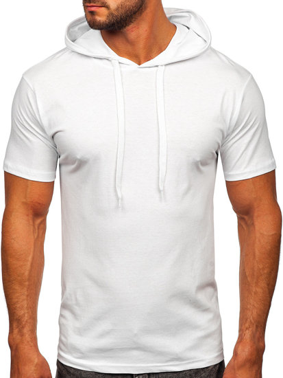 Camiseta algodón de manga corta con capucha sin impresión para hombre blanco Bolf 14513