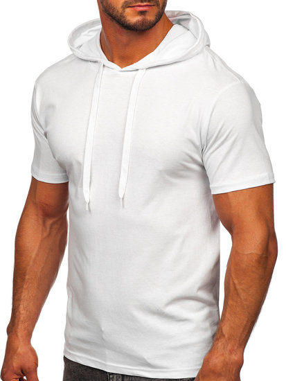 Camiseta algodón de manga corta con capucha sin impresión para hombre blanco Bolf 14513