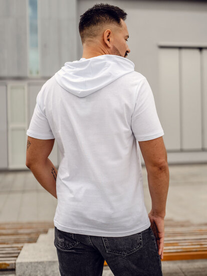 Camiseta algodón de manga corta con capucha sin impresión para hombre blanco Bolf 14513A