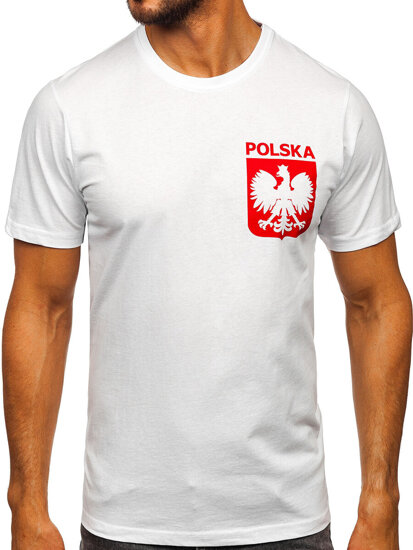 Camiseta algodón de manga corta con impresión de Polonia para hombre blanco 5064