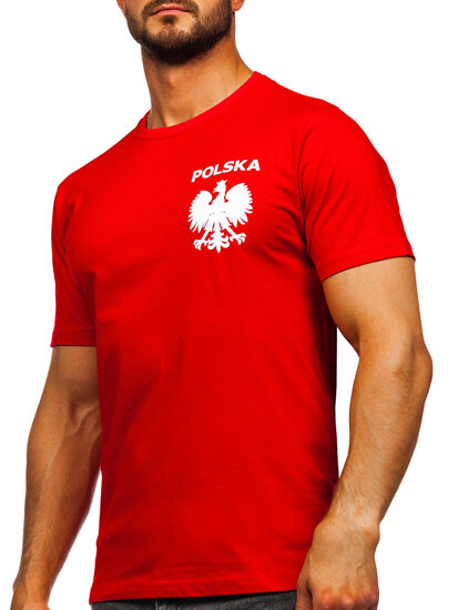 Camiseta algodón de manga corta con impresión de Polonia para hombre rojo 5064