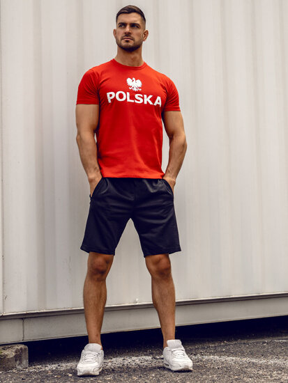 Camiseta algodón de manga corta con impresión de Polonia para hombre rojo 5065A