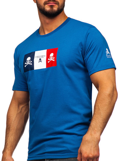 Camiseta algodón de manga corta con impresión para hombre azul Bolf 14784