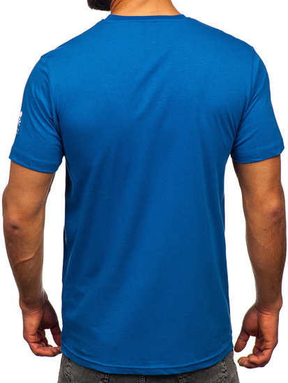 Camiseta algodón de manga corta con impresión para hombre azul Bolf 14784