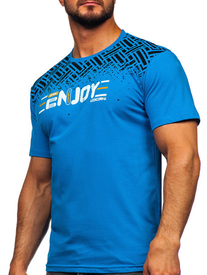 Camiseta algodón de manga corta con impresión para hombre azul claro Bolf 14720