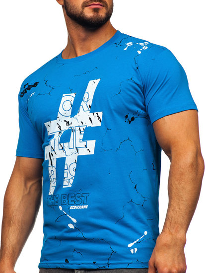 Camiseta algodón de manga corta con impresión para hombre azul claro Bolf 14728