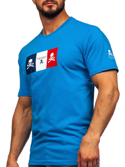 Camiseta algodón de manga corta con impresión para hombre azul claro Bolf 14784