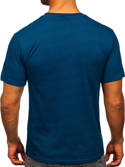 Camiseta algodón de manga corta con impresión para hombre azul oscuro Bolf 143000