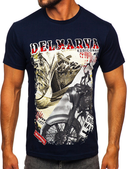 Camiseta algodón de manga corta con impresión para hombre azul oscuro Bolf 143008