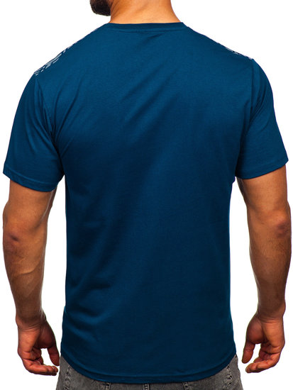 Camiseta algodón de manga corta con impresión para hombre azul oscuro Bolf 14720