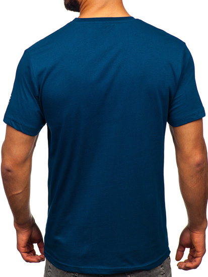 Camiseta algodón de manga corta con impresión para hombre azul oscuro Bolf 14784