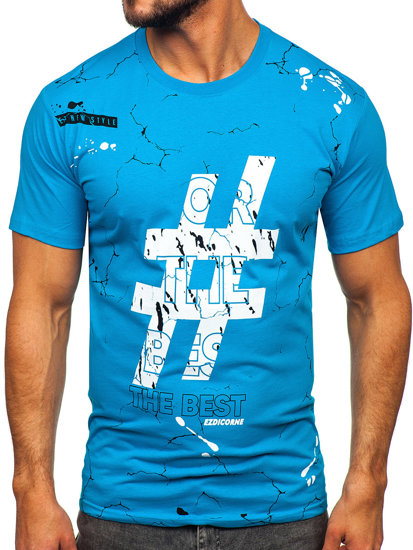 Camiseta algodón de manga corta con impresión para hombre azul turquesa Bolf 14728