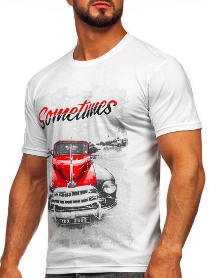 Camiseta algodón de manga corta con impresión para hombre blanco Bolf 143005