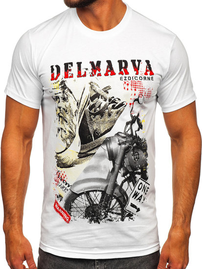 Camiseta algodón de manga corta con impresión para hombre blanco Bolf 143008