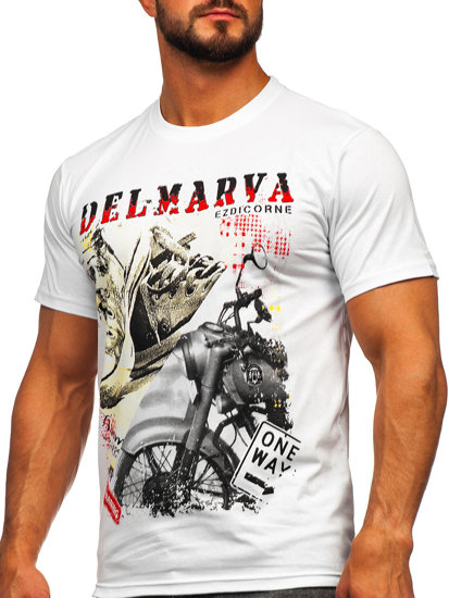 Camiseta algodón de manga corta con impresión para hombre blanco Bolf 143008