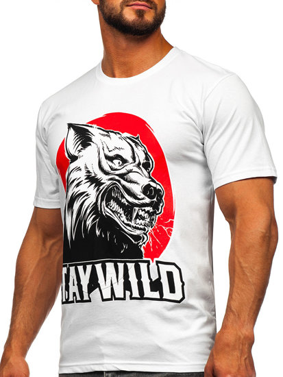 Camiseta algodón de manga corta con impresión para hombre blanco Bolf 143021