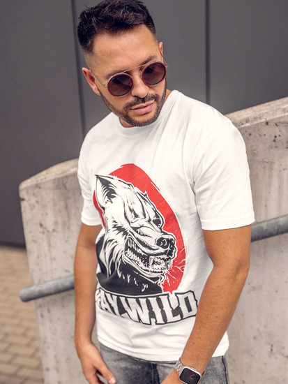 Camiseta algodón de manga corta con impresión para hombre blanco Bolf 143021A