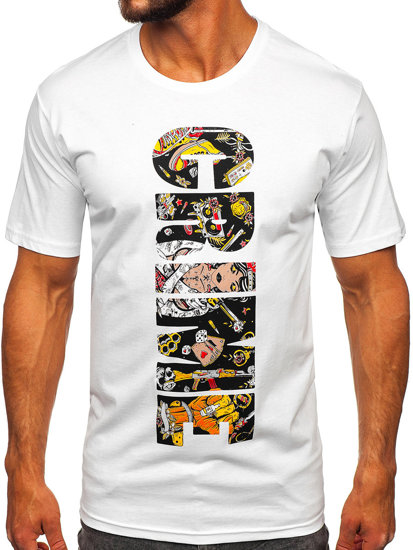 Camiseta algodón de manga corta con impresión para hombre blanco Bolf 143023