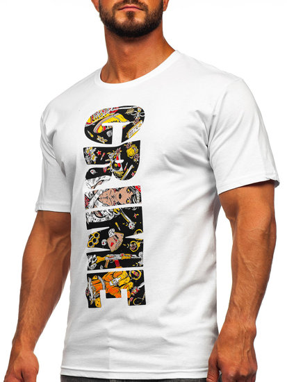 Camiseta algodón de manga corta con impresión para hombre blanco Bolf 143023