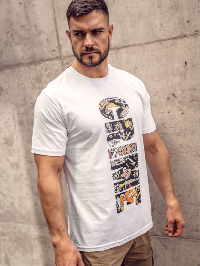 Camiseta algodón de manga corta con impresión para hombre blanco Bolf 143023A