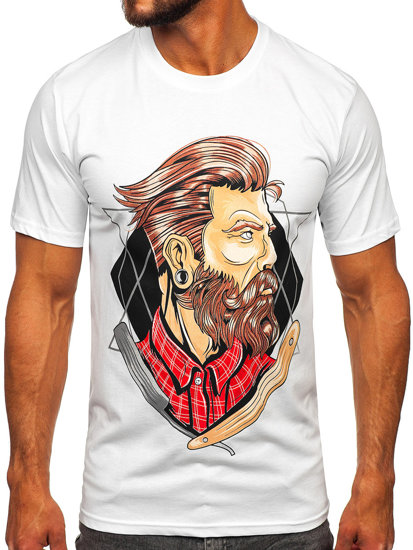 Camiseta algodón de manga corta con impresión para hombre blanco Bolf 143024