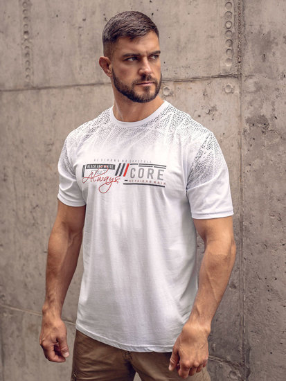 Camiseta algodón de manga corta con impresión para hombre blanco Bolf 14710A