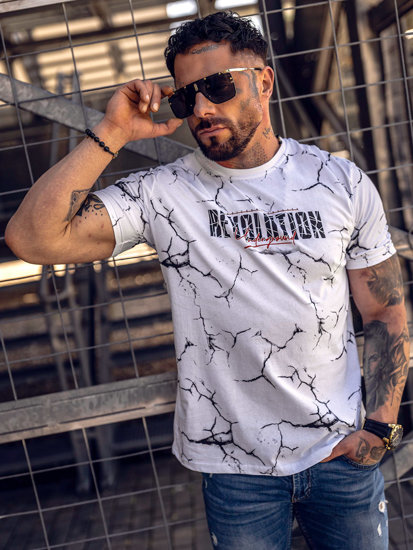 Camiseta algodón de manga corta con impresión para hombre blanco Bolf 14717A